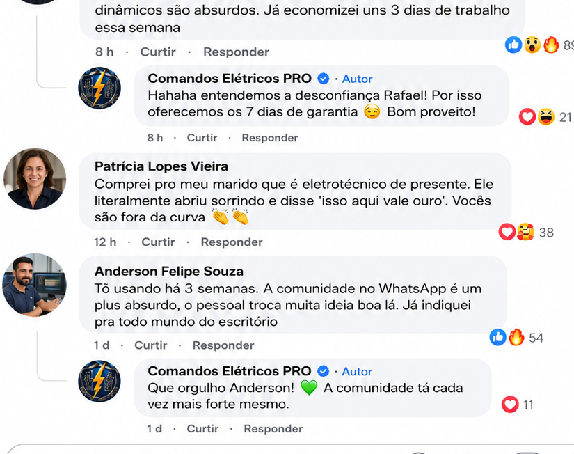 Depoimentos de clientes do Comandos PRO no Facebook 2